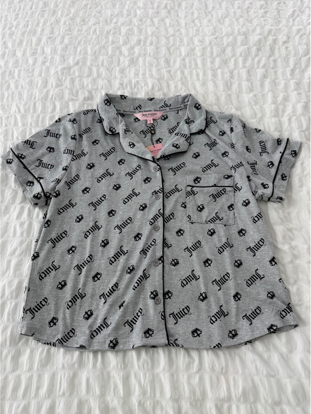 Juicy Couture Grey Sleepwear Top with Crown and Logo Print, Size M